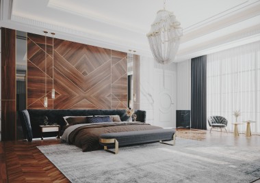 Sophisticated luxury home master bedroom interior design Versailles DFW