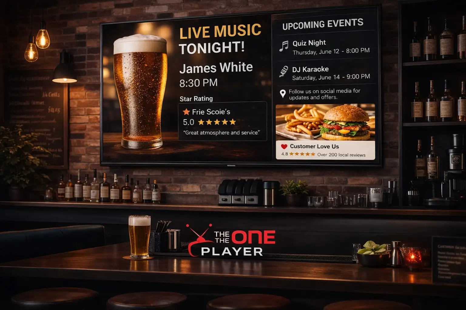 Bar with The ONE Player and TV