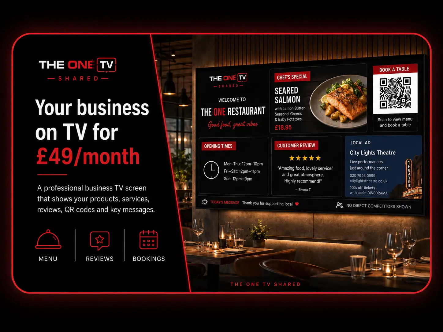 THE ONE TV Shared – Restaurant Example screen layout